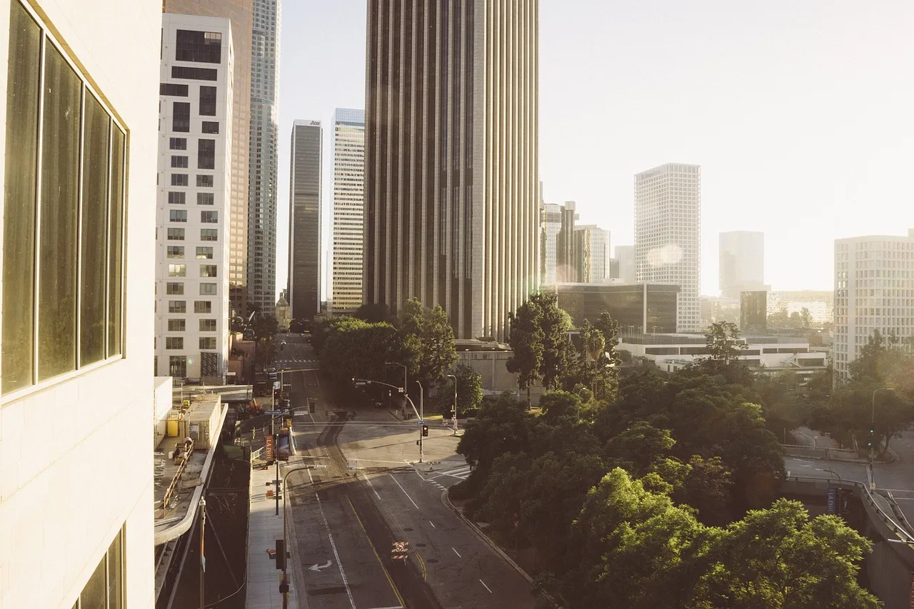 The Los Angeles skyline at dusk
